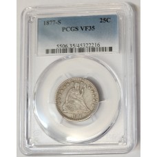 UNITED STATES OF AMERICA 1877S . 1/4  QUARTER . SLABBED